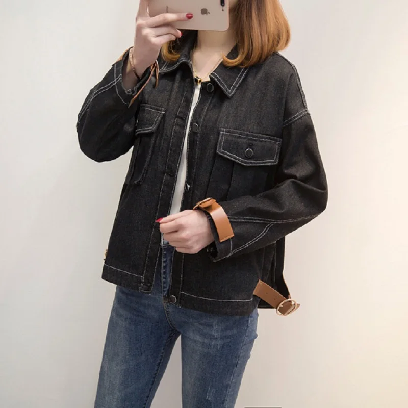 XL 5XL плюс Размеры Повседневное Для женщин джинсовая куртка 2018 осень мода сращены