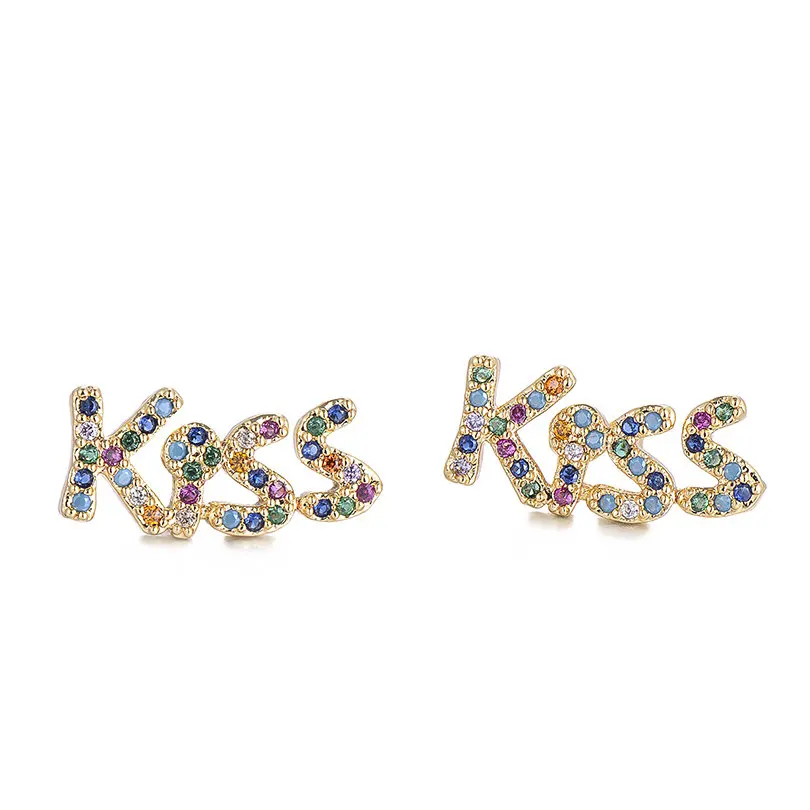 Kiss Pipitree AAA CZ Циркон Любовь серьги с буквой для женщин любителей Свадебные украшения австрийский кристалл серьги гвоздики - Окраска металла: Kiss