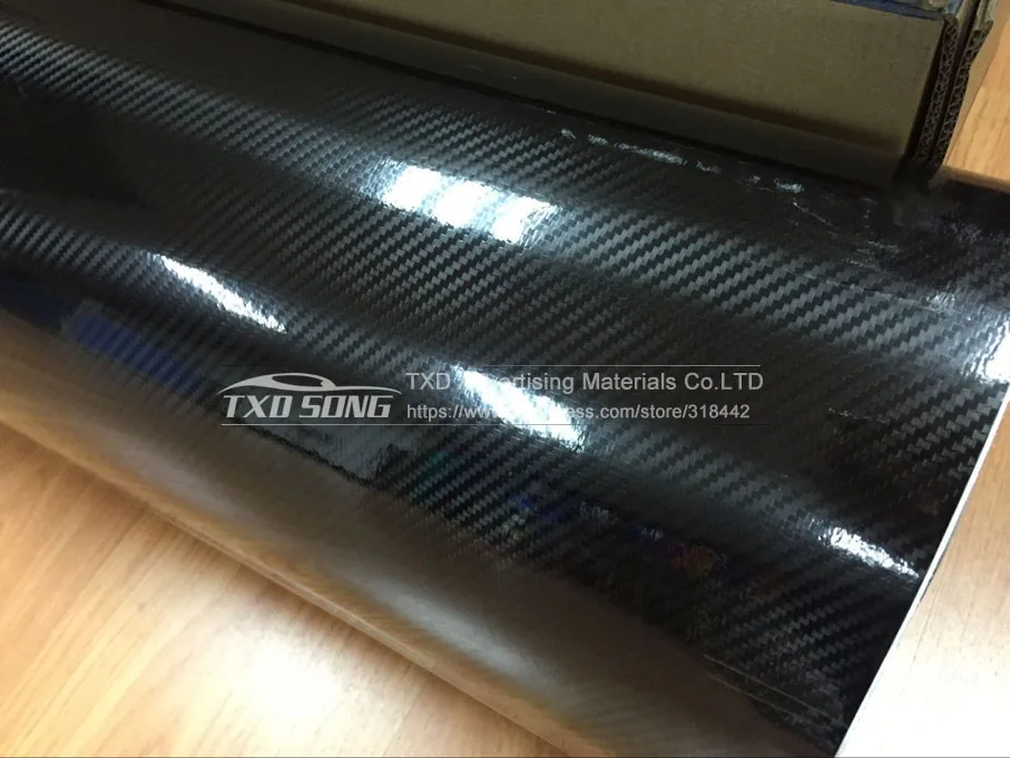 Высокое качество 5D углеродная наклейка Глянцевая черная пленка с воздушными