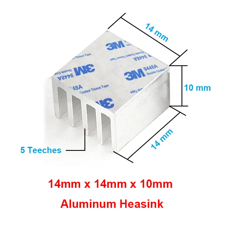 En-Labs 10pcs Aluminum Heatsink 14*14*10mm Electronic Chip Radiator Cooler w/ 3M9448A Thermal Double Sided Adhesive Tape