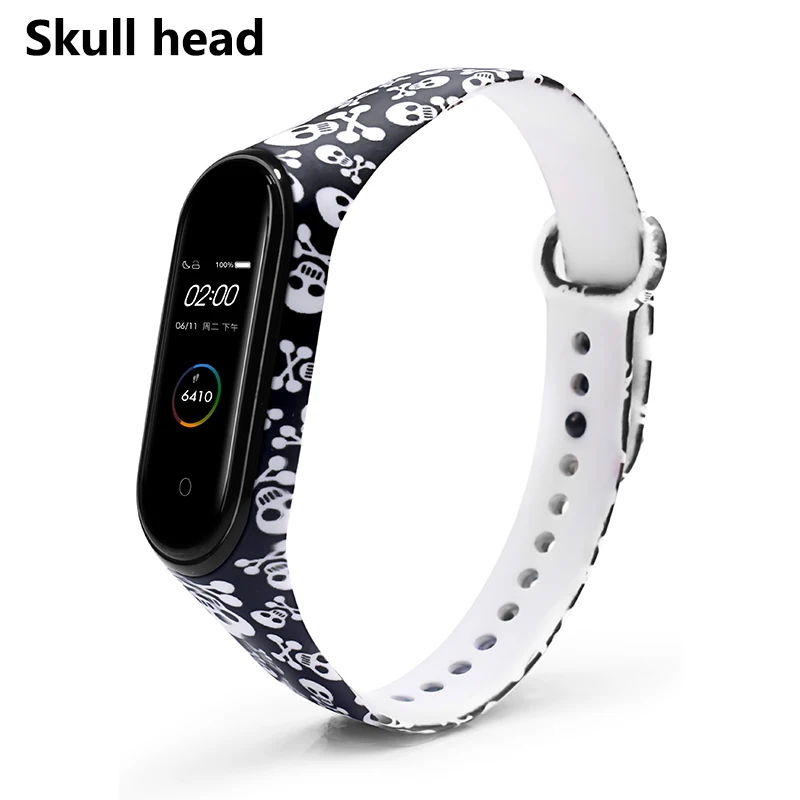 Skull head BOORUI Универсальный Miband 3 4 ремешок pulsera inteligente ремешок для xiaomi mi3 mi4 смарт-браслеты с разнообразными цветами - Цвет: Skull head