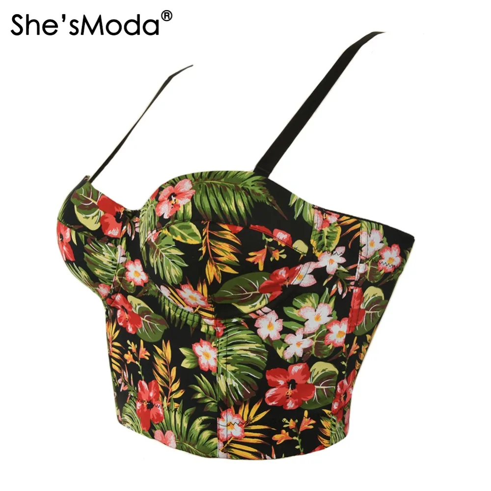 Женский бюстгальтер пуш ап She'sModa бюстье с цветочным и пальмовым принтом