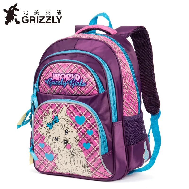 Детский Школьный рюкзак GRIZZLY для девочек милые школьные сумки собак