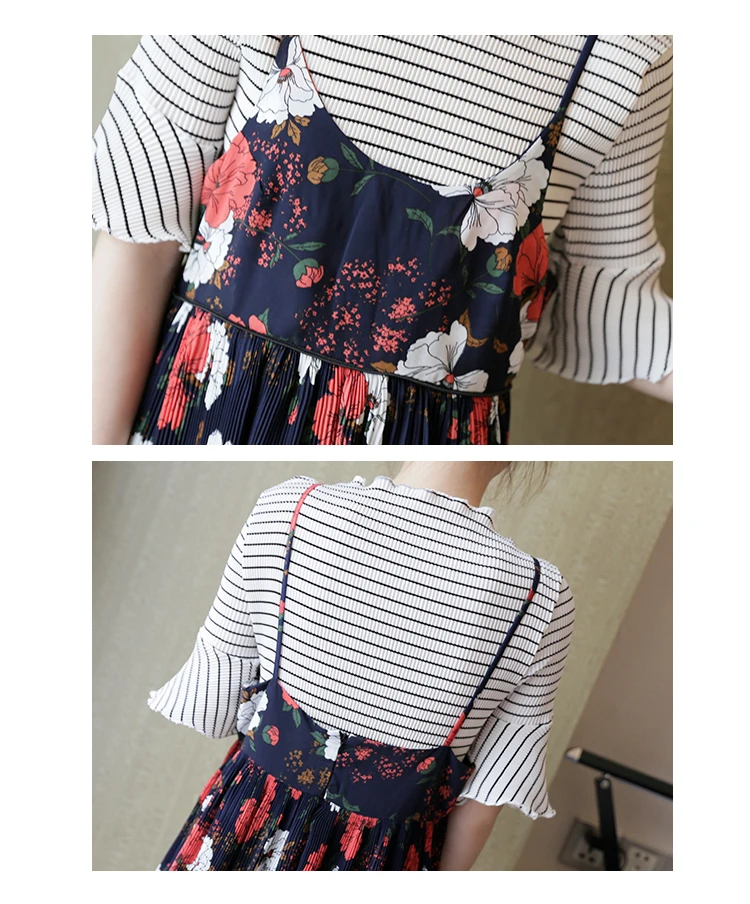 

5056 Pregnant women's summer clothes chiffon two-piece set 2018 new short-sleeved short-sleeved medium-length pregnant women's