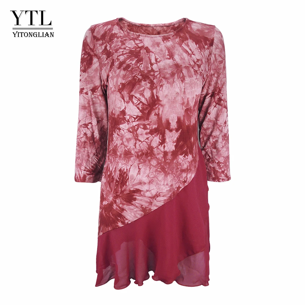 YTL Женская туника рубашка blusa галстук краситель Повседневная Блузка три четверти