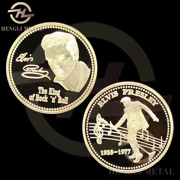 40 мм США певица 1935 1977 Elvis Presley Coin The King Of Rock N' Roll 24K позолоченный сувенир сборная