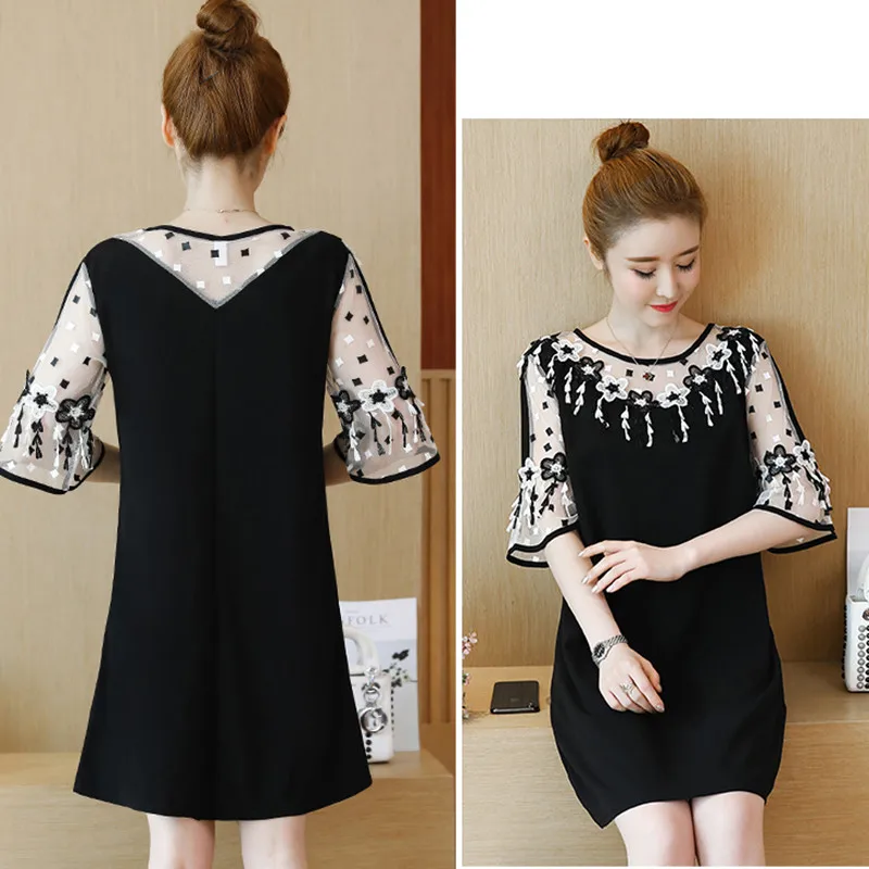 Женское кружевное платье черное свободное повседневное винтажное большого