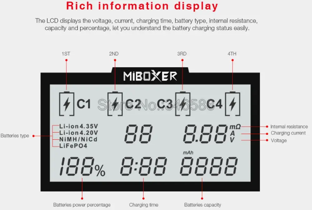 C4 зарядное устройство Miboxer для 10340 10440 AA AAA 14500 18650 26650 зарядное устройство Универсальное зарядное устройство 4 канала