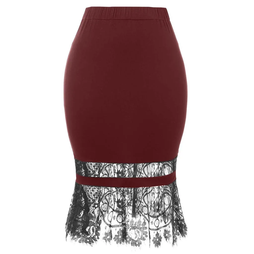 Faldas Mujer Moda 2019 Женская Однотонная юбка в пол винтажная кружевная с высокой талией