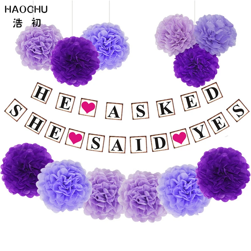 

Винтажная декоративная Бумажная гирлянда HAOCHU, 13 шт., с надписью «SHE SAID YES», романтическая фиолетовая тканевая Бумажная гирлянда, цветы