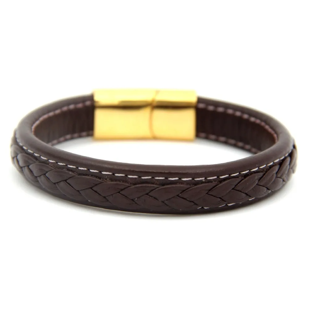 Мужские кожаные браслеты магнитная застежка из нержавеющей стали бижутерия|bracelet