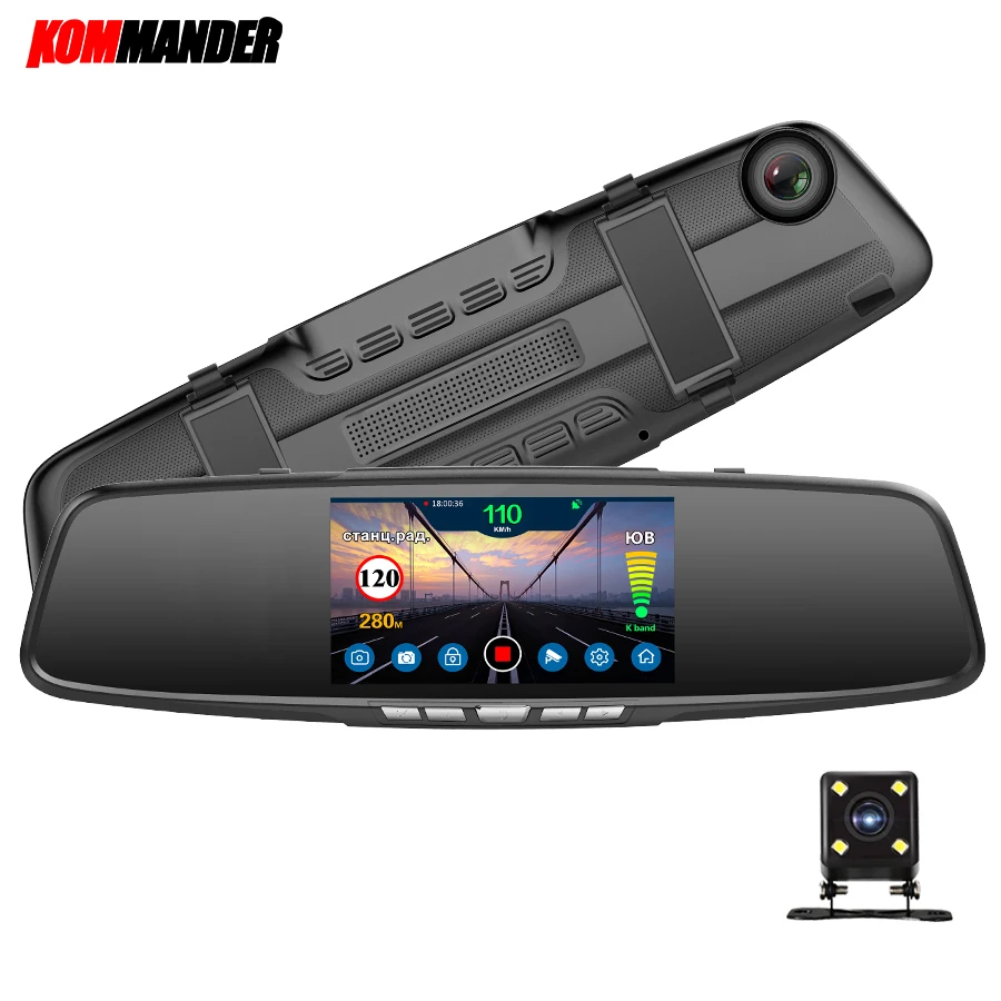 Зеркало антирадар Kommander автомобильный детектор с GPS 3 в 1 DVR Full HD 1080P камера заднего