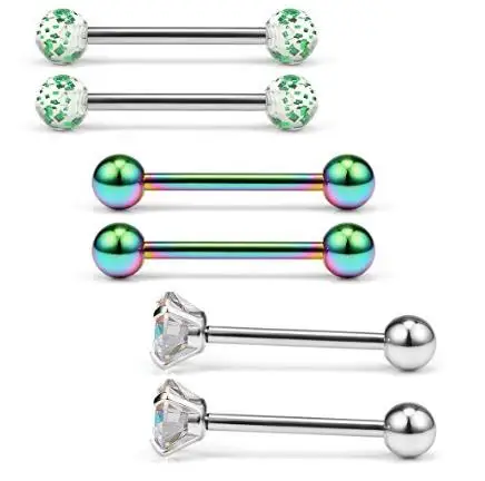 JFORYOU 14G 5/8Inch Cubic Zirconia Tongue Labret Cheek Nipple Shield Ring Barbell Body Piercing Jewelry Retainer Set 6PCS | Украшения и