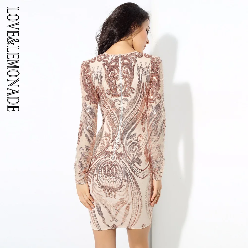 Женское платье с блестками LOVE & LEMONADE золотистое/черное длинными рукавами и V