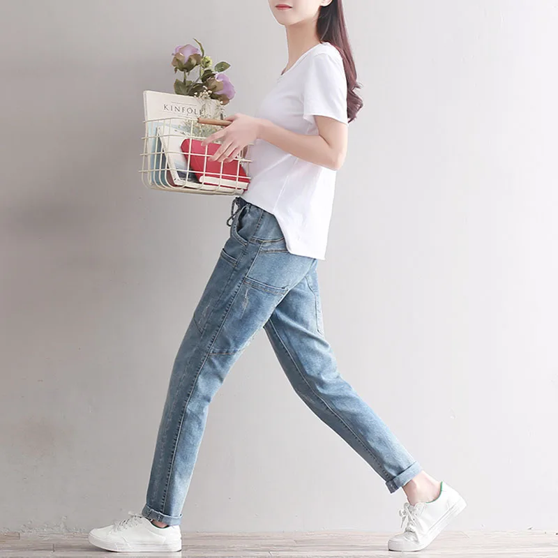 Женские джинсы THHONE женские шаровары с эластичным поясом Стрейчевые брюки