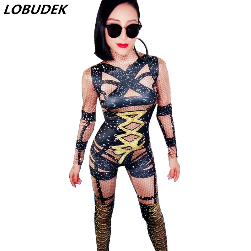 Комбинезон женский Блестящий с кристаллами пикантный купальник трико для