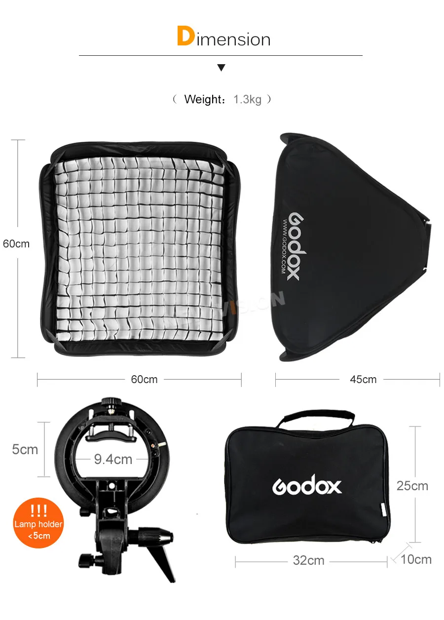 Godox 40x40 см 50x50 см 60x60 см 80x80 см+ S Тип Кронштейн+ сотовая сетка регулируемая вспышка софтбокс монтажный комплект для Speedlite
