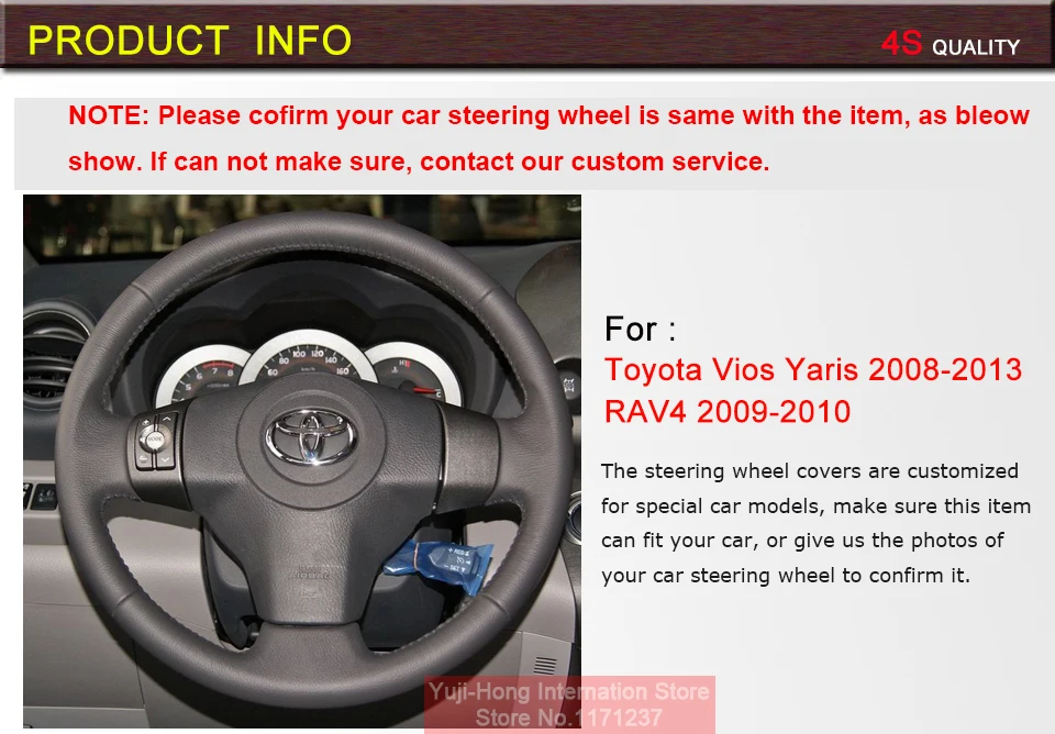 Yuji-Hong Чехлы для рулевого управления автомобиля чехол для Toyota Yaris Vios 2008-2013 RAV4 2009-2010 ручной работы сшитый подлинный верхний слой из коровьей кожи