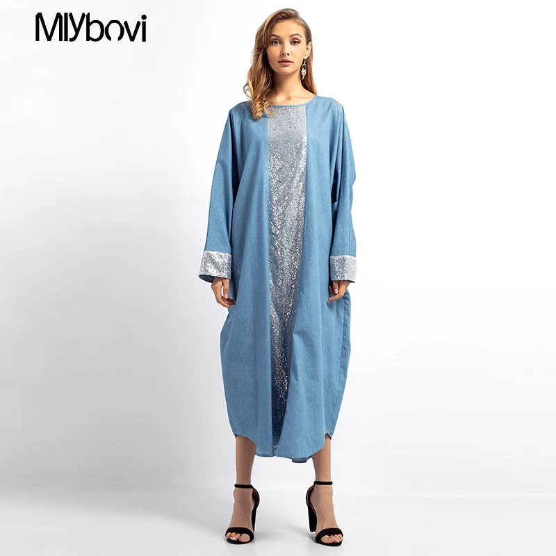 Синяя мусульманская модная Турецкая одежда Abaya Дубай еврейский шифон