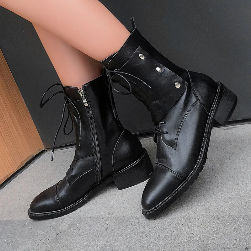

TXCNMB Women Ankle Boots Autumn Winter 2020 Genuine Leather Lace Up Warm Basic Short Boots High Heels Party Shoes Woman