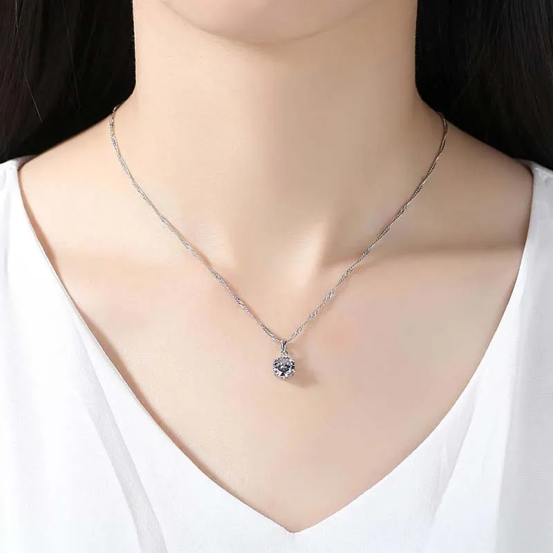 Fashion AAA Zircon Round Crystal Pendant Choker Necklace for Women Females Green Purple Blue Pink Color CZ Jewelry Gifts