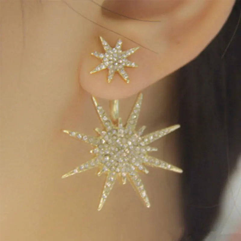 1 шт. Для женщин Леди Кристалл Rhinestone мотаться Золотая звезда стержня уха серьги