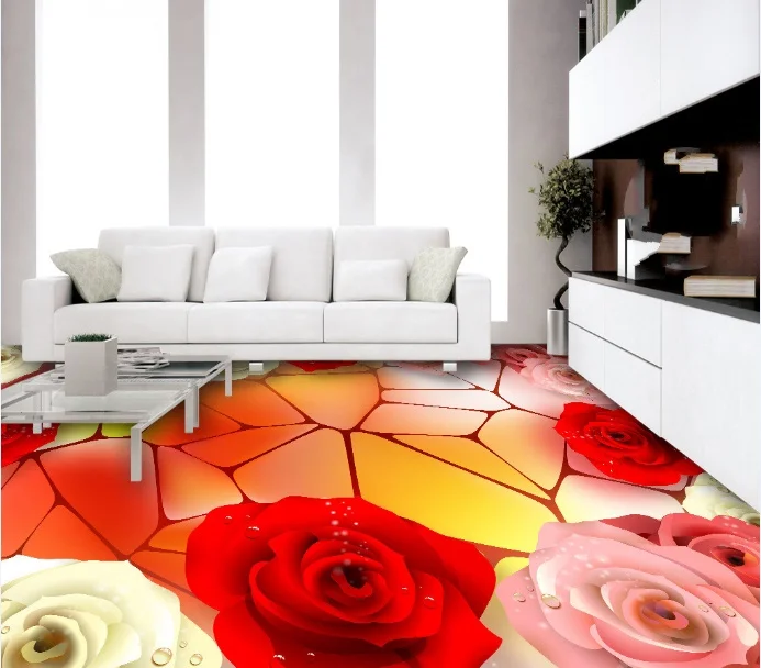 

[Self-Adhesive] 3D Geometric Roses 6 Non-slip Waterproof Photo Self-Adhesive Floor Mural Sticker WallPaper Murals Print Decal