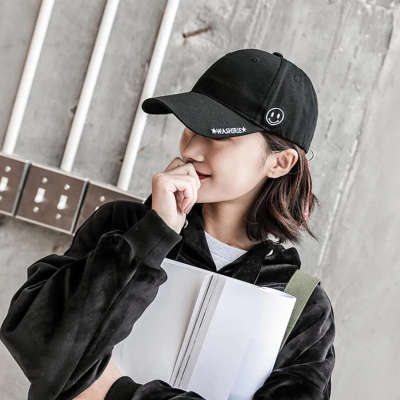 Unisex Cotton Caps Female Baseball Hats Cap for Women Men Street Style Hip Hop Bone Snapback Embroidery Letters Smile Youth Caps