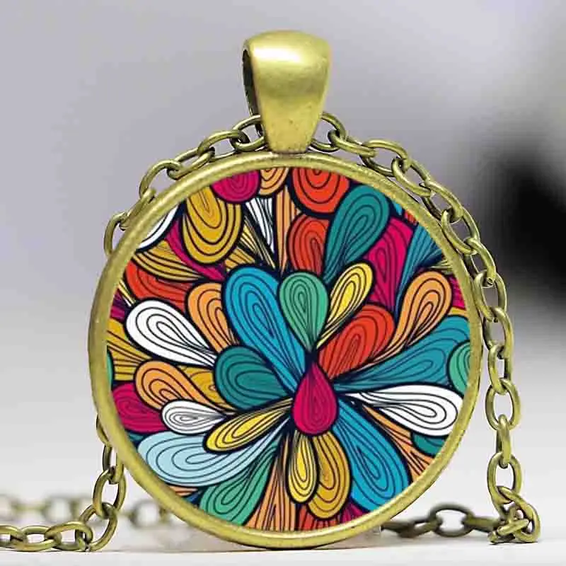 Ожерелье зеленого фиолетового синего цвета цветок жизни ожерелье с подвеской Ом