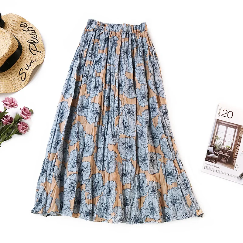 Юбка с цветочным рисунком Новинка 2019 года сезон: весна-лето плиссированные миди