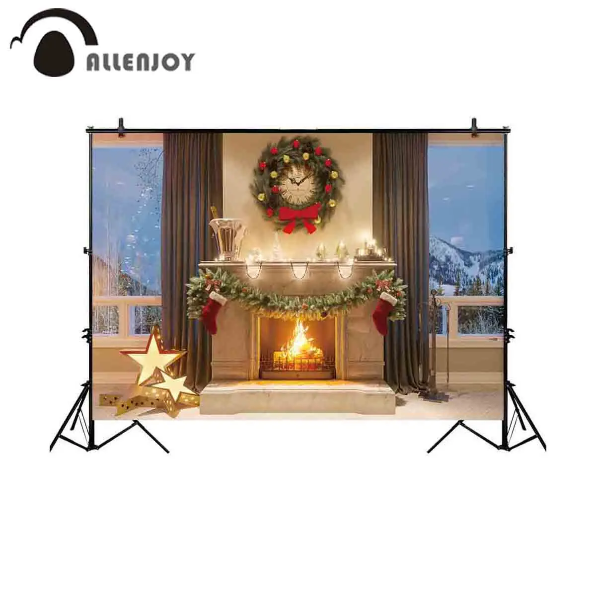 Allenjoy фон для фотостудии Рождественская гирлянда камина часы зимнее Окно Фон