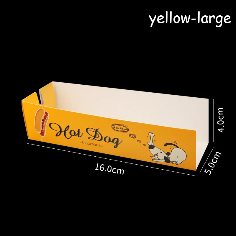 yellow large Одноразовая коробка для картофеля фри, лоток для еды, белый картон, анти-масло, упаковочная коробка, Hotdog, бумажная коробка для еды, прямоугольная посылка, 50 шт - Color: yellow large