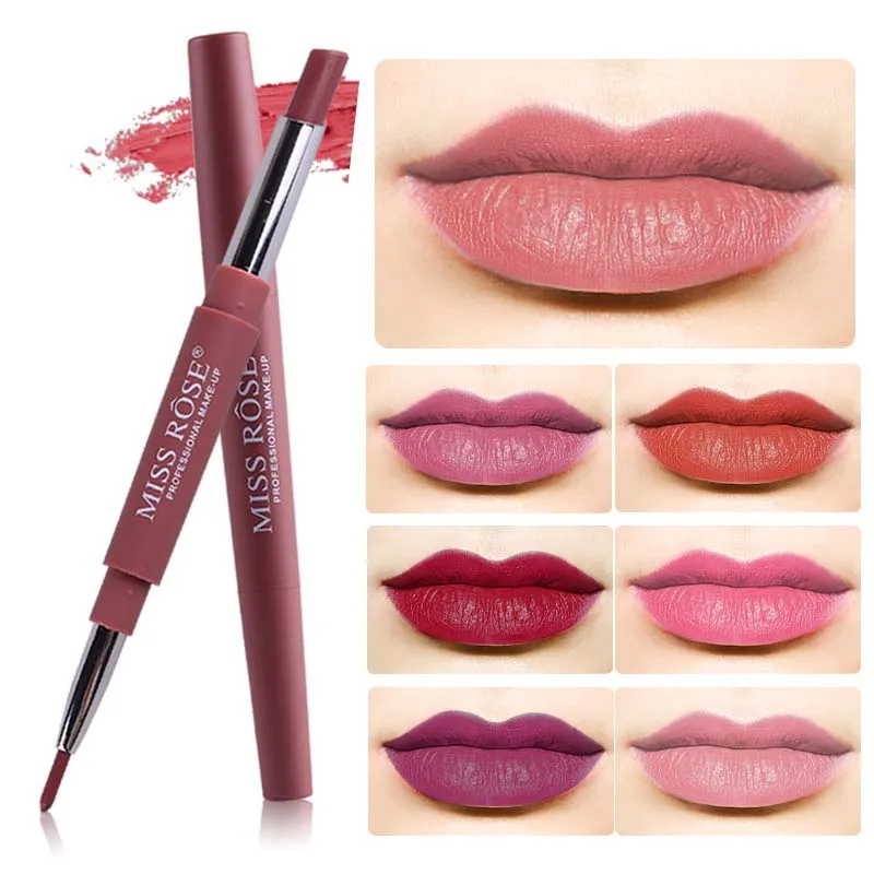 Brand Lip Matte Makeup for Women Long Lasting Pigment Red Nude Liner Double Ended with Miss Rose Lipstick |