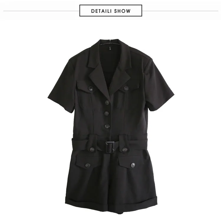 

Women Summer Jumpsuits 2019 New Office Wear Sashes Suit Rompers Playsuits Casual Elegant Notched Collar Wide Leg Shorts Jumpsuit