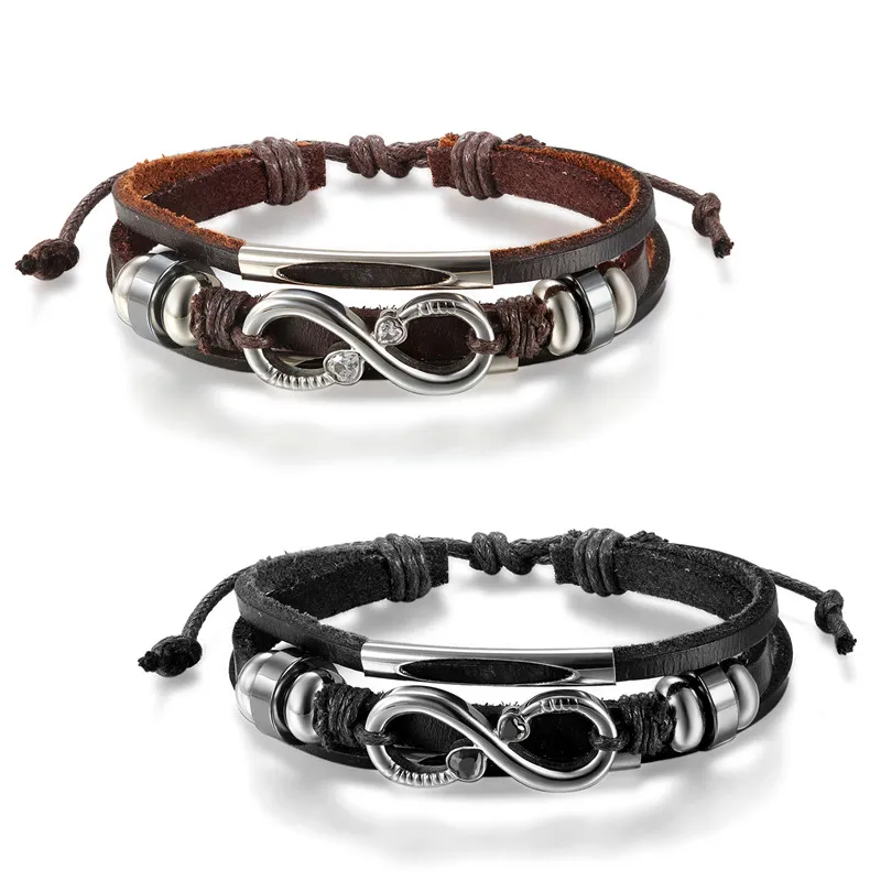 

Boniskiss Independent Design Jewelry Stainless Steel Infinity Symbol Bracelets Bangles Belt Lovers Genuine Leather Bracelets
