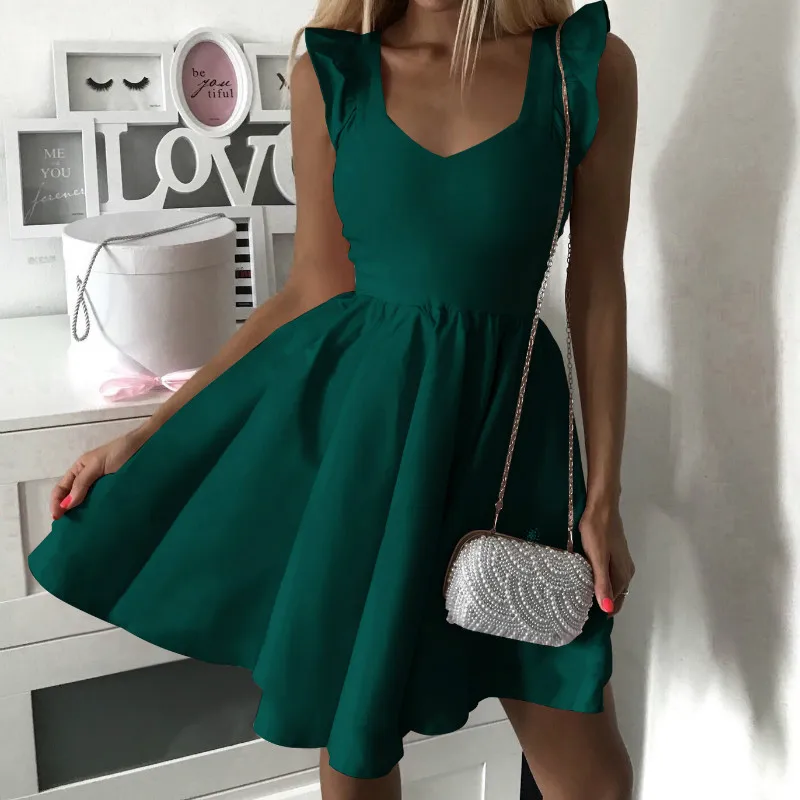 Летнее женское платье без рукавов 2019 соблазнительные однотонные красные черные