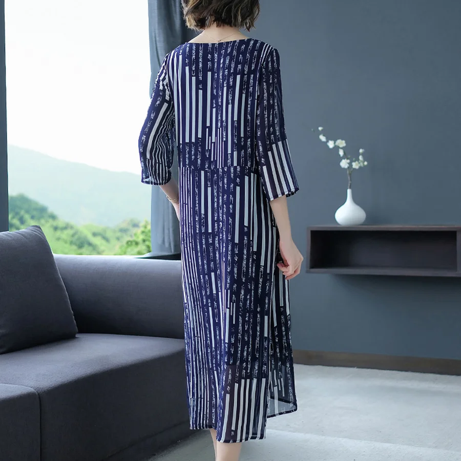 Новинка 2020 винтажные шифоновые Макси платья в синюю полоску Boho летние корейские