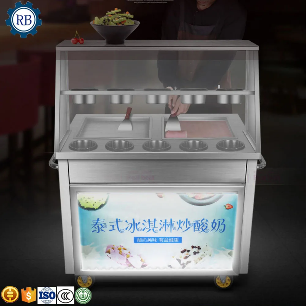 Плоская сковорода машина для жарки мороженого двойная Таиланд рулоны Машина Для