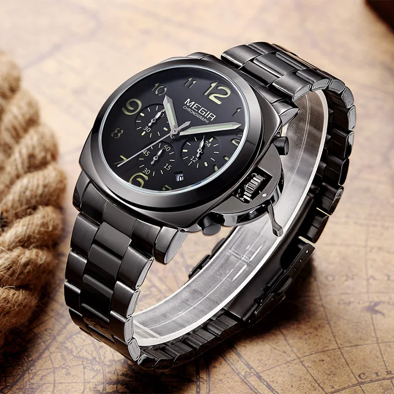Часы MEGIR мужские спортивные кварцевые водонепроницаемые с подсветкой из
