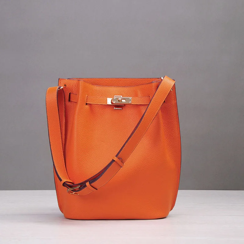 Женские сумки из натуральной кожи высокого качества с замком на плечо, модная повседневная брендовая сумка через плечо Feminin - Цвет: Orange