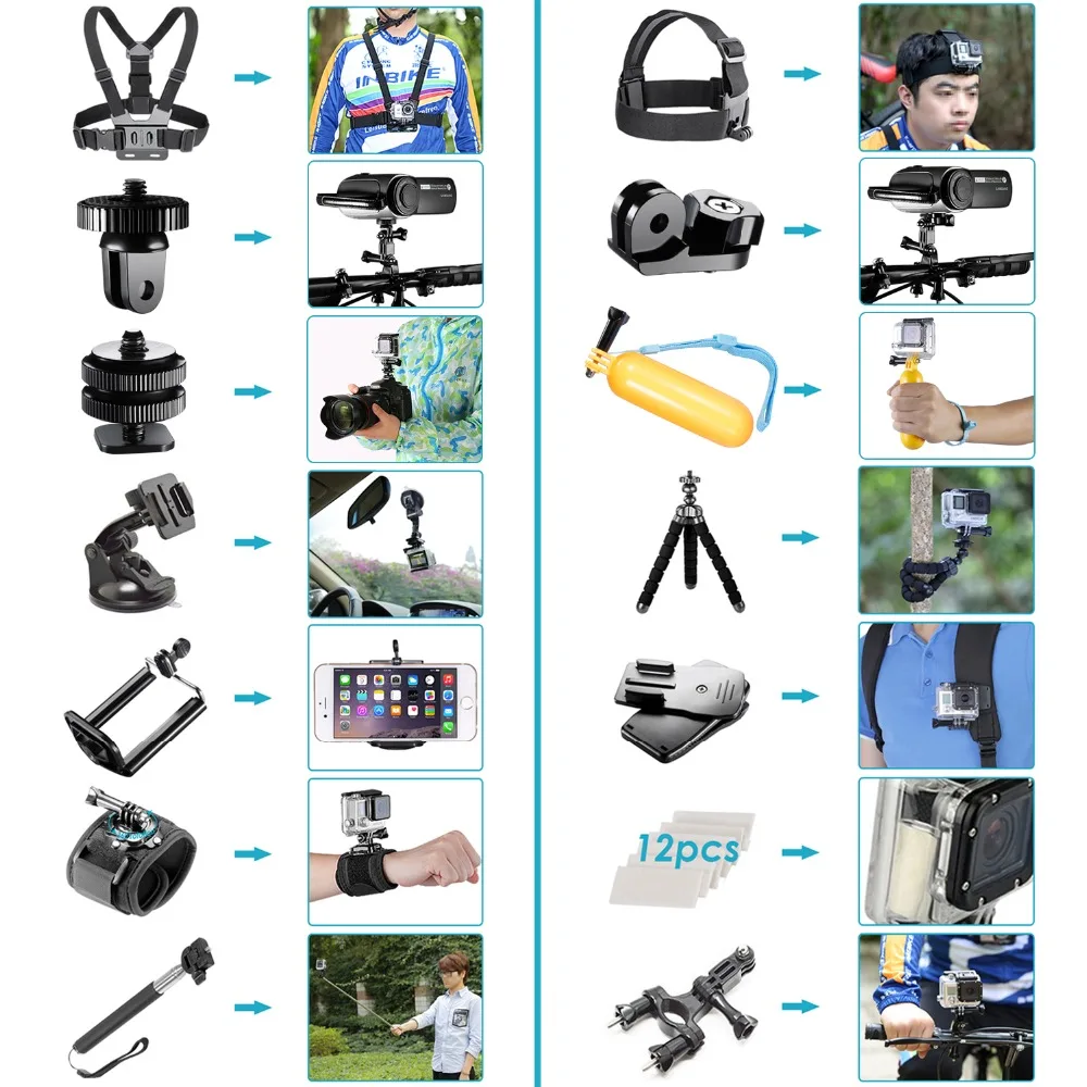 Комплект аксессуаров для GoPro Hero4 Session Hero1 2 3 + 4 SJ4000 5000 6000 7000 Sony Sports DV Eken H9 R yi|Чехлы