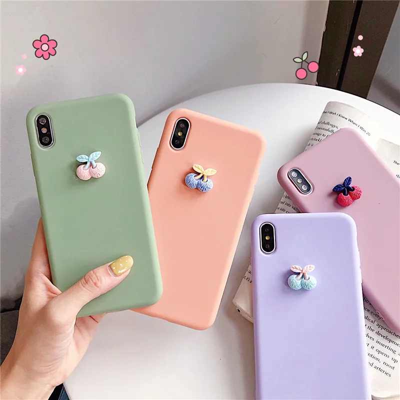 3D силиконовый чехол для iPhone 7 6 X XR XS Max Cherry мягкий телефона ярких цветов Coque 6s 8 Plus