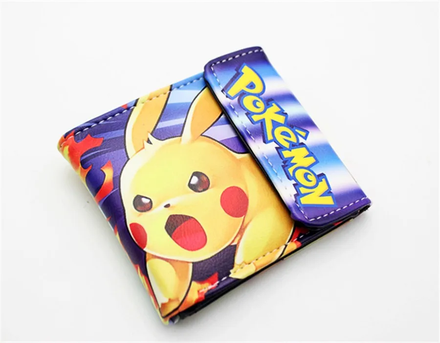 D Короткий кошелек из искусственной кожи Pokemon Pikachu, двойной держатель для карт с фото, кошелек из кожи для мальчиков и девочек, мужские кошельки на кнопке с 3D-принтом - Цвет: D