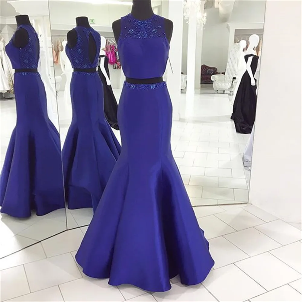 

Dresses Mermaid Floor Length 2 Piece Evening Party Gowns Made Long Formal Gown Beaded Crystals Royal Blue