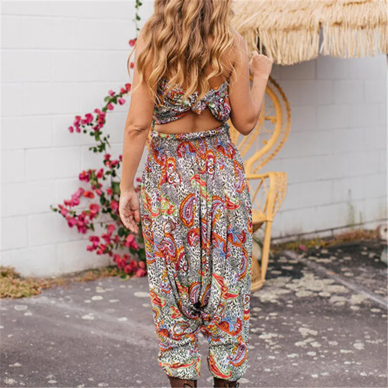 Women Casual Beach Printed Wide Leg Trousers 2018 New Ladies Loose High Waist Baggy Harem Pants Hot Sale Bohemian Floral | Женская