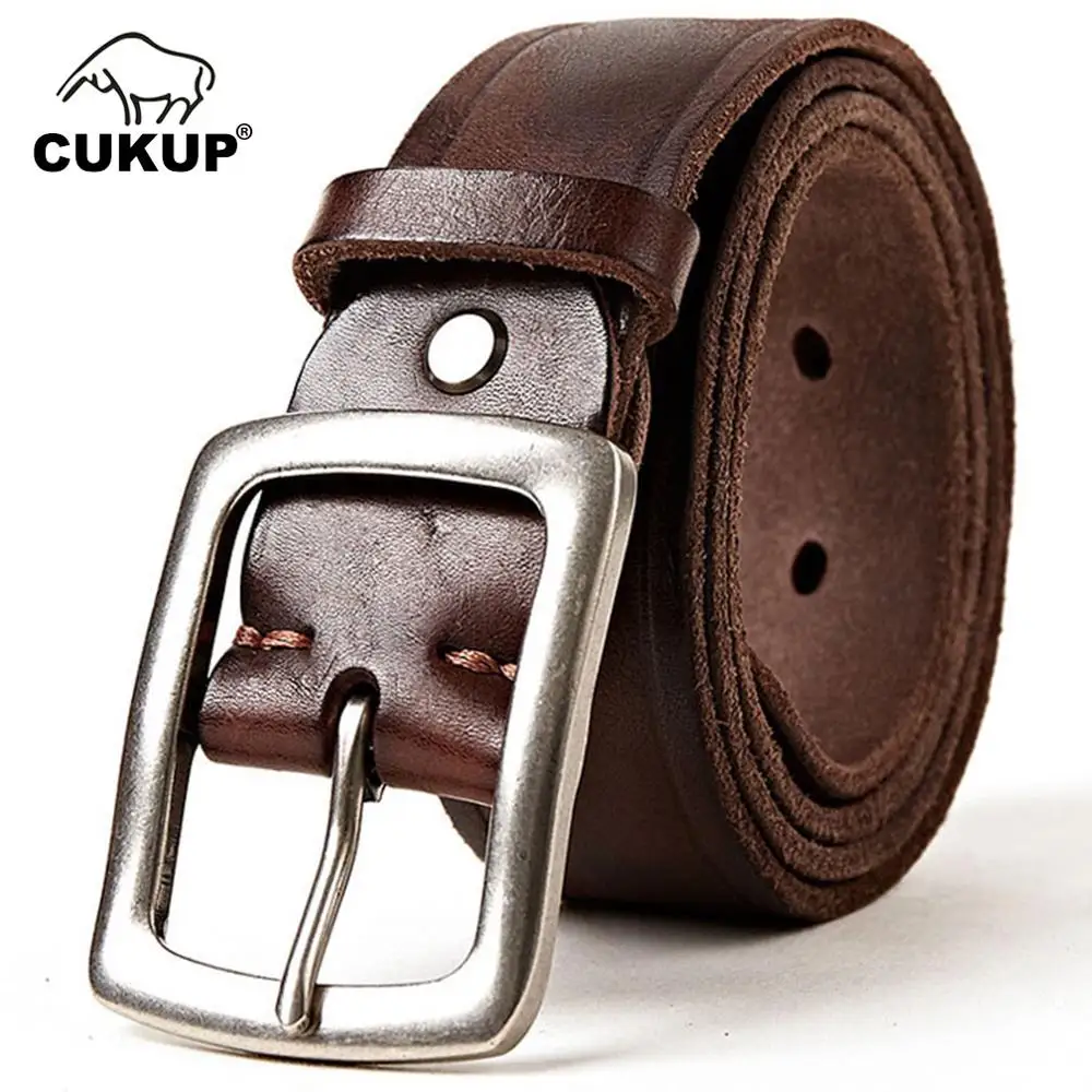CUKUP Mens 100% Pure Quality Solid Cow Skin Leather Belts Retro Pin Buckle Male Casual Styles Jeans Belt for Men Luxury NCK302