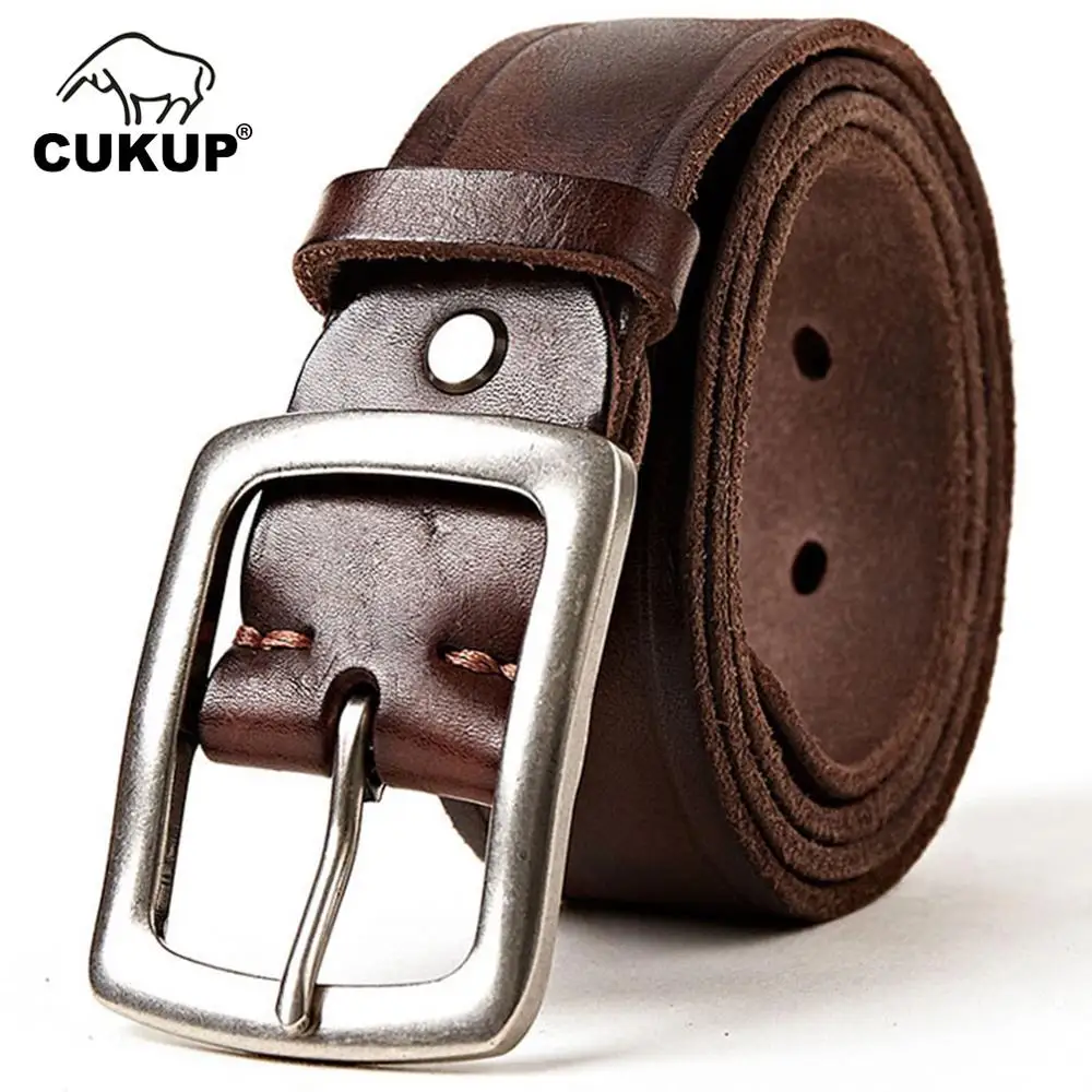 CUKUP мужской 100% чистый качественный однотонный кожаный ремень из коровьей кожи