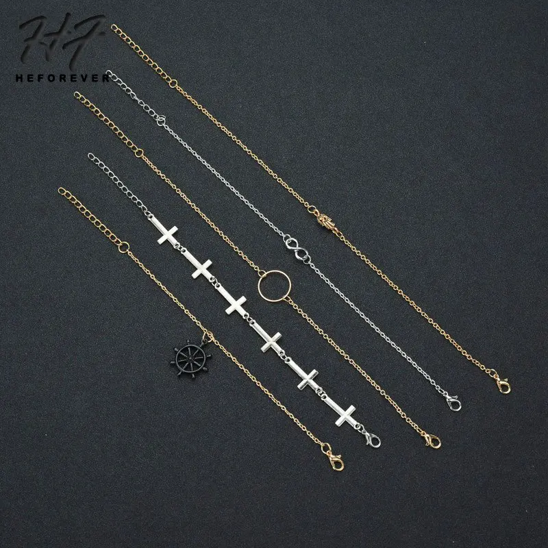 Панк 3 цвета наборы сплав Круглые кресты рулевое колесо браслеты для женщин