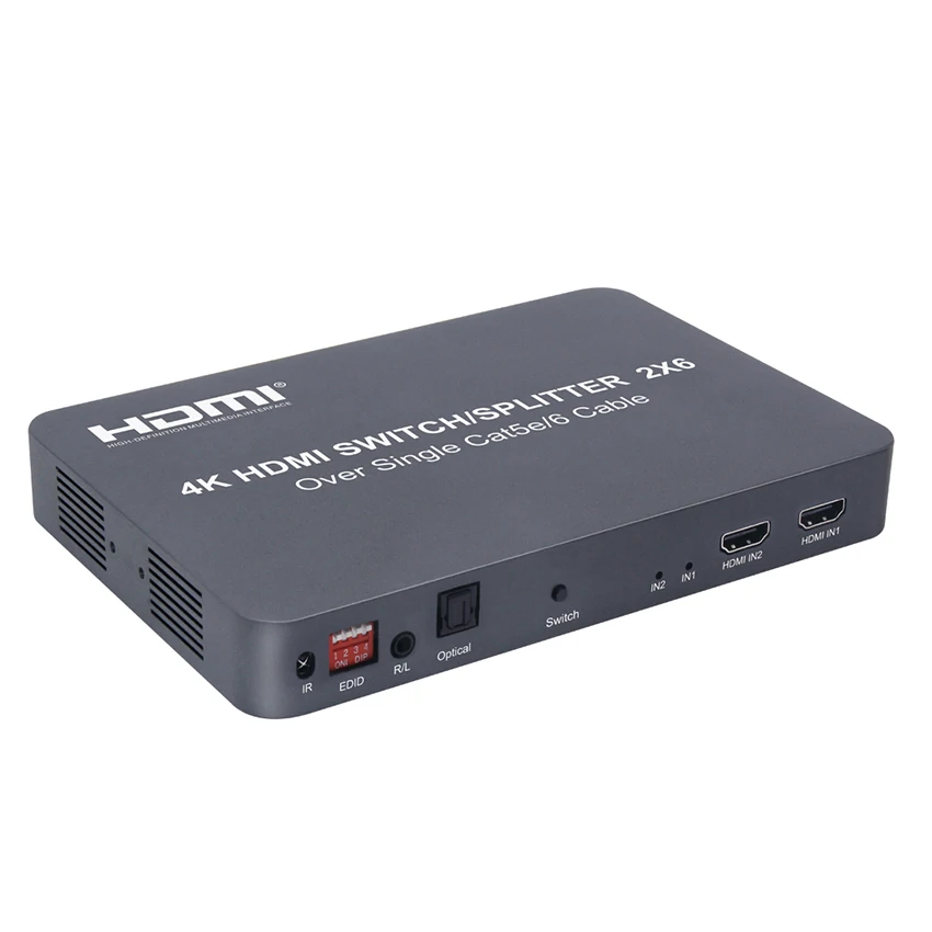 2x6 HDMI коммутатор/разветвитель удлинитель Оптический SPDIF+ 3,5 мм разъем аудио экстрактор 4K@ 30 Гц 100 м по Ethernet RJ45 CAT5e CAT6