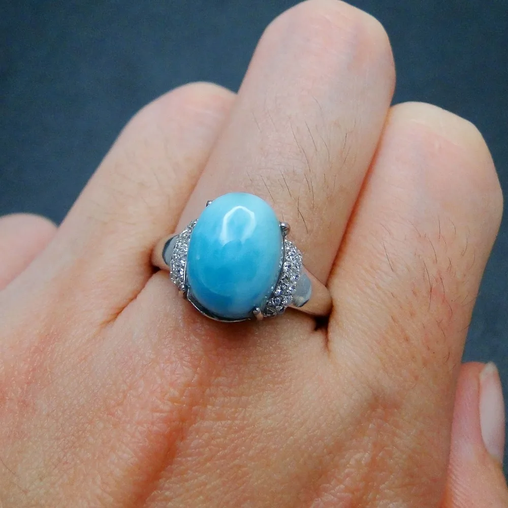 

5Pcs/Lot Natural larimar Silver 925 Rings for Mom Fashion Trendy Style 925 Sterling Silver Jewelry Party Engagement Momen Rings